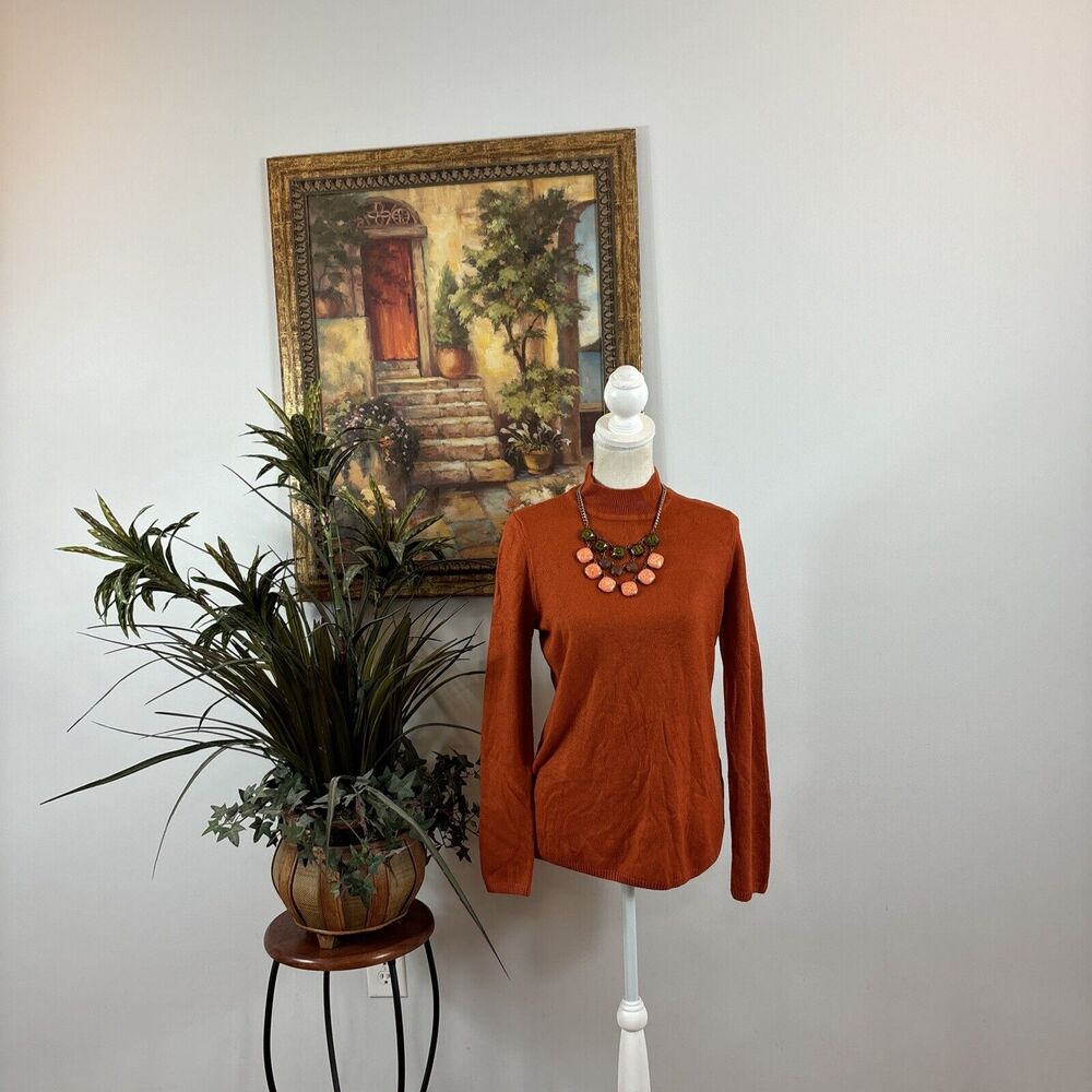 Kim Rogers Women's Sweater Burnt Orange Cardigan Size Small Pullover Long Sleeve